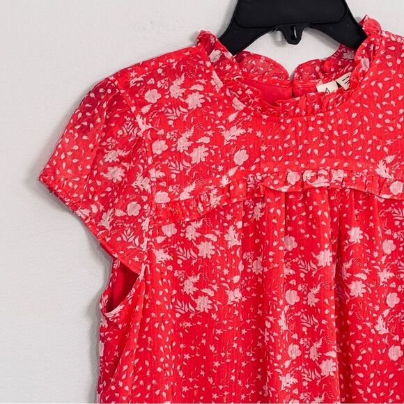 Joie | Women’s Bright Coral Short Sleeve Floral Blouse size M - Picture 3 of 16